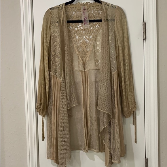 PRETTY ANGEL Linen, Lace, & Crocheted Cardigan Medium - Picture 1 of 10